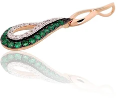 Diamond Sky Jewelry Raudono aukso 585 prabos pakabukas su deimantais ir smaragdais „Princesės Ašara“