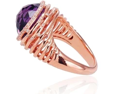 Diamond Sky Jewelry Raudono aukso 585 prabos žiedas su deimantais ir ametistais „Lourdes“