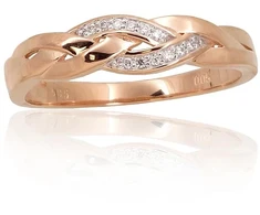 Diamond Sky Jewelry Raudono aukso 585 prabos žiedas su deimantais „Auksinė Banga VII“