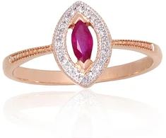 Diamond Sky Jewelry Raudono aukso 585 prabos žiedas su deimantais ir rubinais „Aleksandrija“