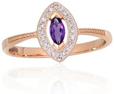 Diamond Sky Jewelry Raudono aukso 585 prabos žiedas su deimantais ir ametistais „Aleksandrija II“