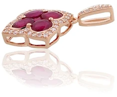 Diamond Sky Jewelry Raudono aukso 585 prabos pakabukas su deimantais ir rubinais „Deimantų Gėlė IX“