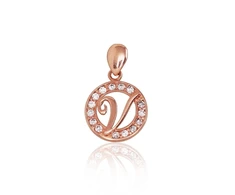 Diamond Sky Jewelry Raudono aukso 585 prabos raidės pakabukas su cirkoniais „V“