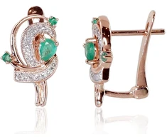 Diamond Sky Jewelry Raudono aukso 585 prabos auskarai su deimantais ir smaragdais „Groteks II“