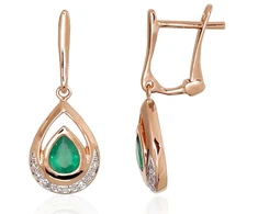 Diamond Sky Jewelry Raudono aukso 585 prabos auskarai su deimantais ir smaragdais „Royal V“