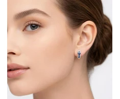 Diamond Sky Jewelry Raudono aukso 585 prabos auskarai su deimantais ir safyrais „Eternity II“
