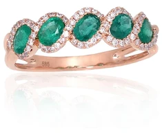 Diamond Sky Jewelry Raudono aukso 585 prabos žiedas su deimantais ir smaragdais „Atėnė IV“