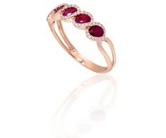 Diamond Sky Jewelry Raudono aukso 585 prabos žiedas su deimantais ir rubinais „Atėnė“