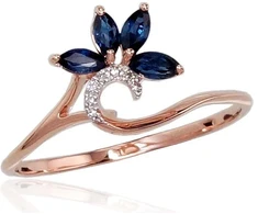 Diamond Sky Jewelry Raudono aukso 585 prabos žiedas su deimantais ir safyrais „Crystallite III“