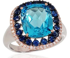 Diamond Sky Jewelry Raudono aukso 585 prabos žiedas su deimantais, topazais ir safyrais „Imperial Topaz“