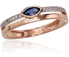 Diamond Sky Jewelry Raudono aukso 585 prabos žiedas su deimantais ir safyrais „Dangaus Dovana V“