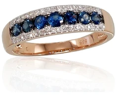 Diamond Sky Jewelry Raudono aukso 585 prabos žiedas su deimantais ir safyrais „Kamelija IV“