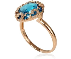 Diamond Sky Jewelry Raudono aukso 585 prabos žiedas su deimantais ir topazais „Henry II“