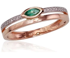 Diamond Sky Jewelry Raudono aukso 585 prabos žiedas su deimantais ir smaragdais „Dangaus Dovana III“