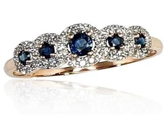 Diamond Sky Jewelry Raudono aukso 585 prabos žiedas su deimantais ir safyrais „Jenny V“