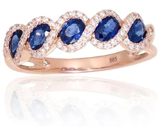 Diamond Sky Jewelry Raudono aukso 585 prabos žiedas su deimantais ir safyrais „Atėnė II“