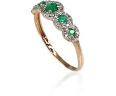 Diamond Sky Jewelry Raudono aukso 585 prabos žiedas su deimantais ir smaragdais „Jenny VIII“