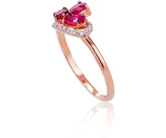 Diamond Sky Jewelry Raudono aukso 585 prabos žiedas su deimantais ir rubinais „Imperatoriaus Karūna II“
