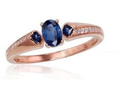 Diamond Sky Jewelry Raudono aukso 585 prabos žiedas su deimantais ir safyrais „Misa II“