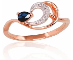 Diamond Sky Jewelry Raudono aukso 585 prabos žiedas su deimantais ir safyrais „Grotex“