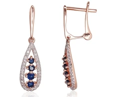 Diamond Sky Jewelry Raudono aukso 585 prabos auskarai su deimantais ir safyrais „Kamelija IV“