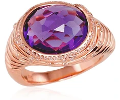 Diamond Sky Jewelry Raudono aukso 585 prabos žiedas su deimantais ir ametistais „Lourdes“