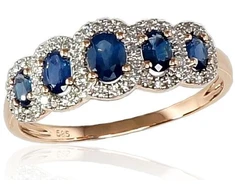 Diamond Sky Jewelry Raudono aukso 585 prabos žiedas su deimantais ir safyrais „Jenny“