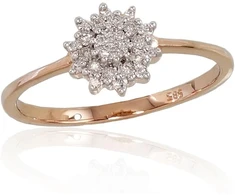 Diamond Sky Jewelry Raudono aukso 585 prabos žiedas su deimantais „Deimantų Gėlė“