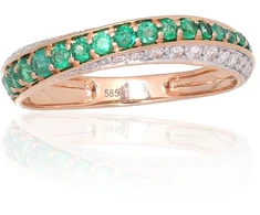 Diamond Sky Jewelry Raudono aukso 585 prabos žiedas su deimantais ir smaragdais „Roxana III“