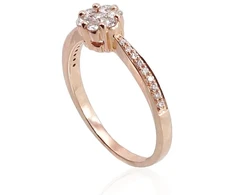 Diamond Sky Jewelry Raudono aukso 585 prabos žiedas su deimantais „Deimantų Gėlė III“