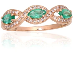 Diamond Sky Jewelry Raudono aukso 585 prabos žiedas su deimantais ir smaragdais „Atėnė X“