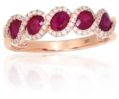 Diamond Sky Jewelry Raudono aukso 585 prabos žiedas su deimantais ir rubinais „Atėnė“