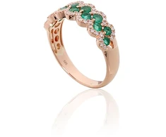 Diamond Sky Jewelry Raudono aukso 585 prabos žiedas su deimantais ir smaragdais „Aukso Raštas XIV“
