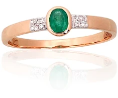 Diamond Sky Jewelry Raudono aukso 585 prabos žiedas su deimantais ir smaragdais „Grakštumas X“