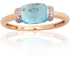 Diamond Sky Jewelry Raudono aukso 585 prabos žiedas su deimantais ir topazais „Dangaus Šnabždesys“