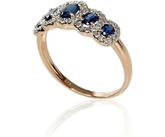 Diamond Sky Jewelry Raudono aukso 585 prabos žiedas su deimantais ir safyrais „Jenny“