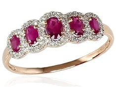Diamond Sky Jewelry Raudono aukso 585 prabos žiedas su deimantais ir rubinais „Jenny II“