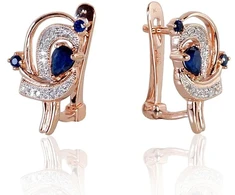 Diamond Sky Jewelry Raudono aukso 585 prabos auskarai su deimantais ir safyrais „Grotex VI“