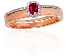 Diamond Sky Jewelry Raudono aukso 585 prabos žiedas su deimantais ir rubinais „Je t'aime V“
