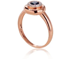 Diamond Sky Jewelry Raudono aukso 585 prabos žiedas su deimantais ir safyrais „The Light of Sapphire II“