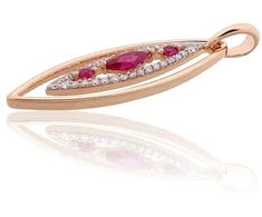 Diamond Sky Jewelry Raudono aukso 585 prabos pakabukas su deimantais ir rubinais „Princesės Ašara VI“