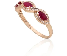 Diamond Sky Jewelry Raudono aukso 585 prabos žiedas su deimantais ir rubinais „Atėnė XI“