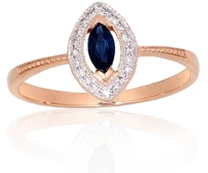 Diamond Sky Jewelry Raudono aukso 585 prabos žiedas su deimantais ir safyrais „Aleksandrija IV“