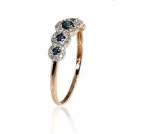 Diamond Sky Jewelry Raudono aukso 585 prabos žiedas su deimantais ir safyrais „Jenny V“