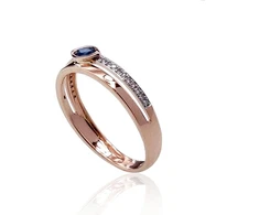 Diamond Sky Jewelry Raudono aukso 585 prabos žiedas su deimantais ir safyrais „Dangaus Dovana V“
