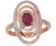 Diamond Sky Jewelry Raudono aukso 585 prabos žiedas su deimantais ir rubinais „Emma III“