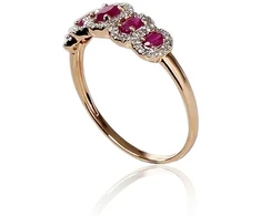 Diamond Sky Jewelry Raudono aukso 585 prabos žiedas su deimantais ir rubinais „Jenny II“
