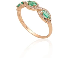 Diamond Sky Jewelry Raudono aukso 585 prabos žiedas su deimantais ir smaragdais „Atėnė X“