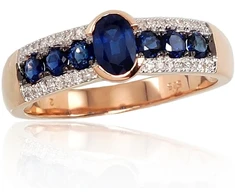 Diamond Sky Jewelry Raudono aukso 585 prabos žiedas su deimantais ir safyrais „Eternity“