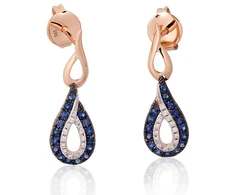 Diamond Sky Jewelry Auksiniai auskarai su deimantais ir safyrais „Princesės Ašara II“